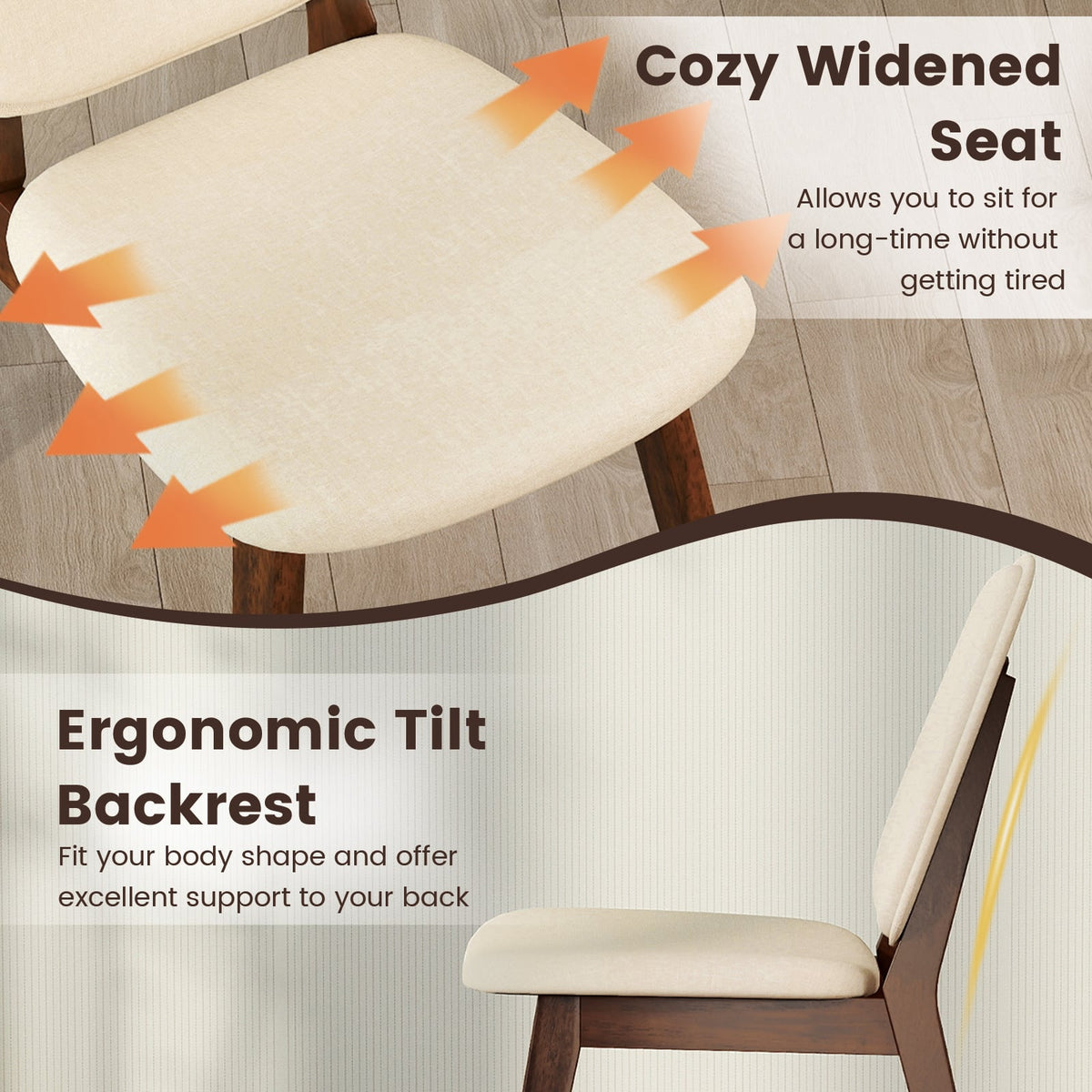Wooden Dining Chair Set of 4 Mid-Century Modern Upholstered Side Armless Chair-Brown-Dining Chairs-DECOROLALA