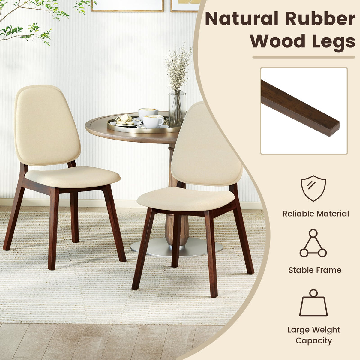 Wooden Dining Chair Set of 4 Mid-Century Modern Upholstered Side Armless Chair-Brown-Dining Chairs-DECOROLALA