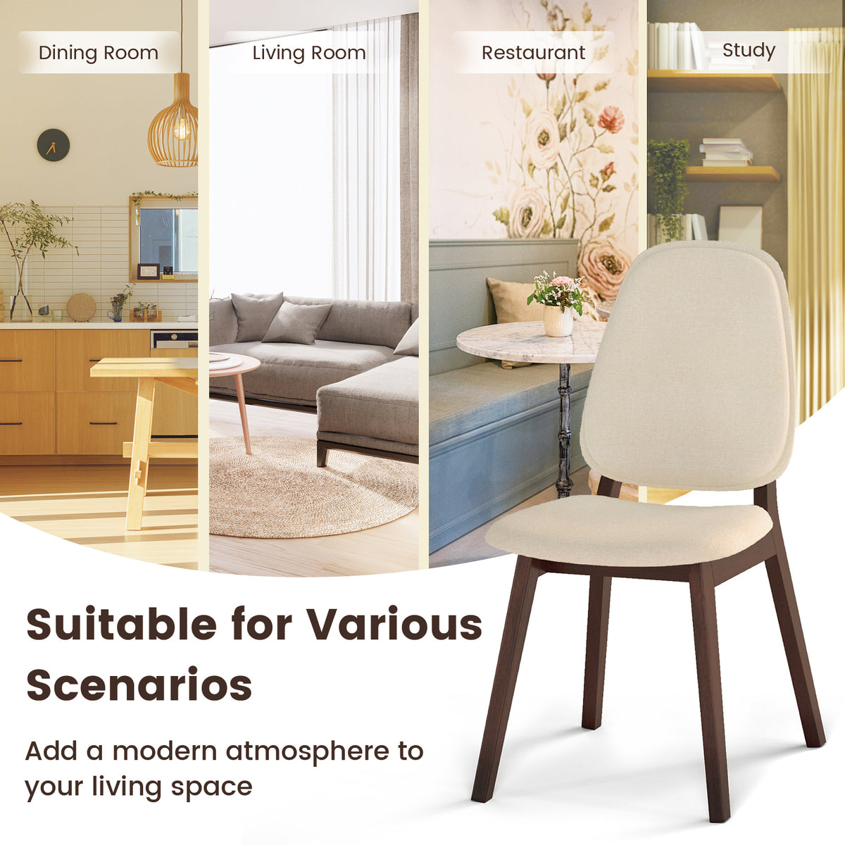 Wooden Dining Chair Set of 4 Mid-Century Modern Upholstered Side Armless Chair-Brown-Dining Chairs-DECOROLALA