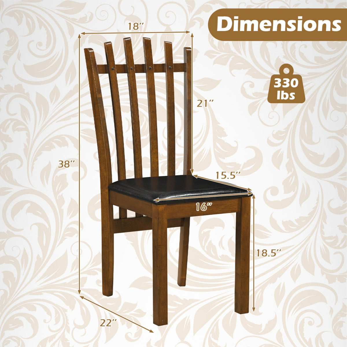 Wooden Dining Chair Set of 4 with Spindle Back & PU Leather Seat-Black-Dining Chairs-DECOROLALA