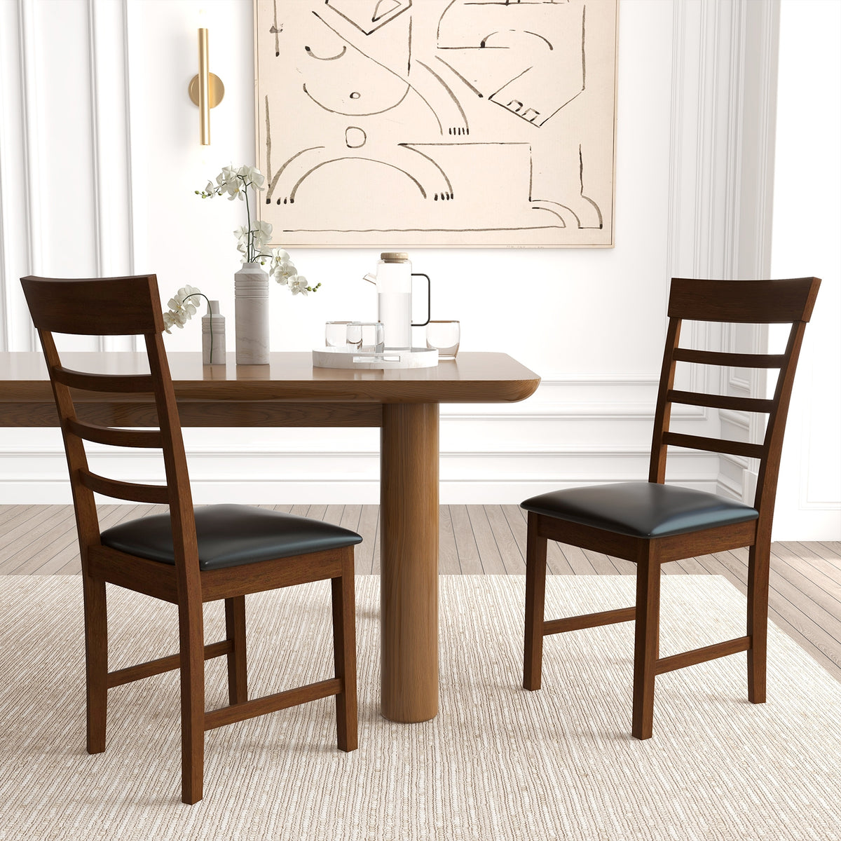 Wooden Dining Chair with Rubber Wood Frame Set of 2-Oak-Dining Chairs-DECOROLALA