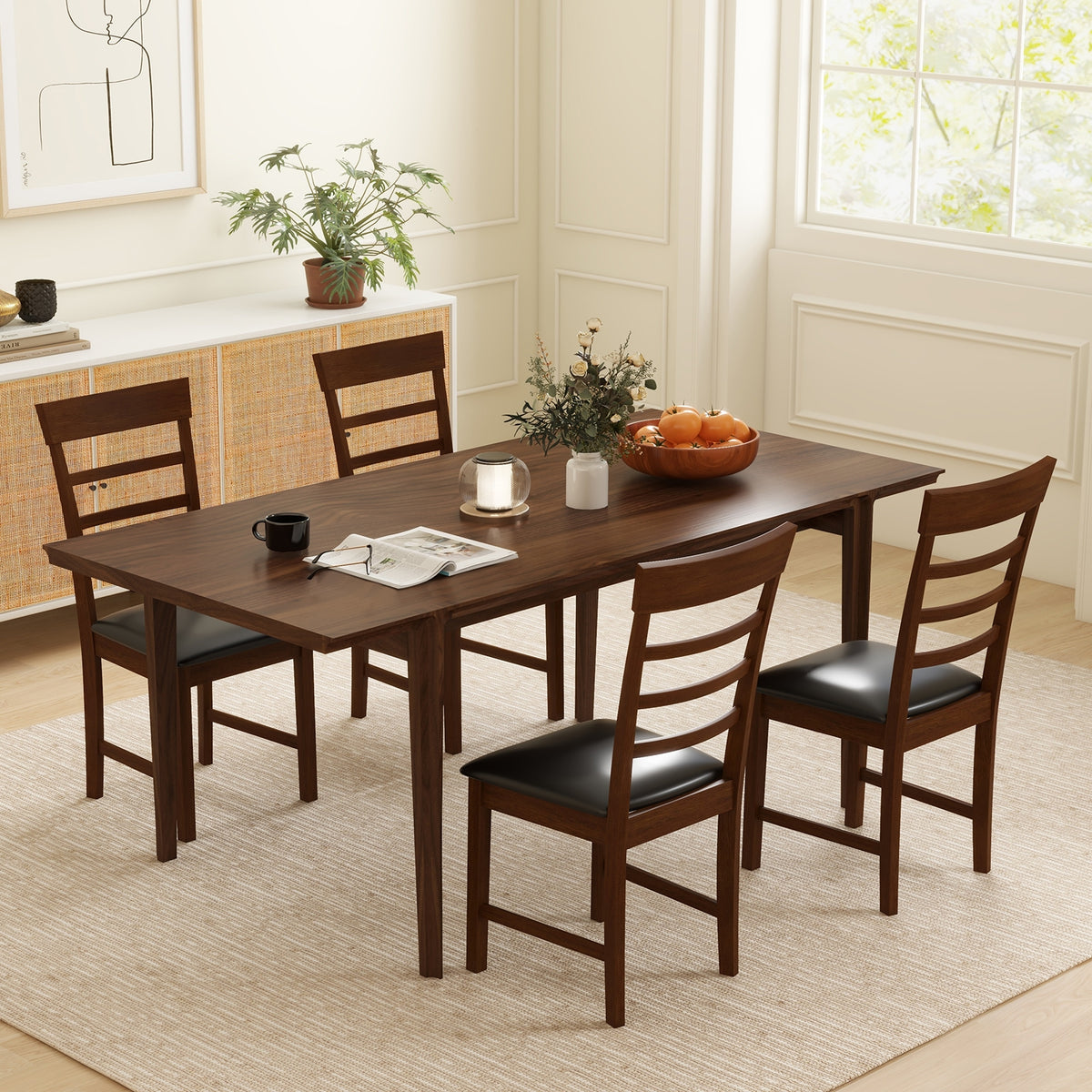 Wooden Dining Chair with Rubber Wood Frame Set of 2-Oak-Dining Chairs-DECOROLALA