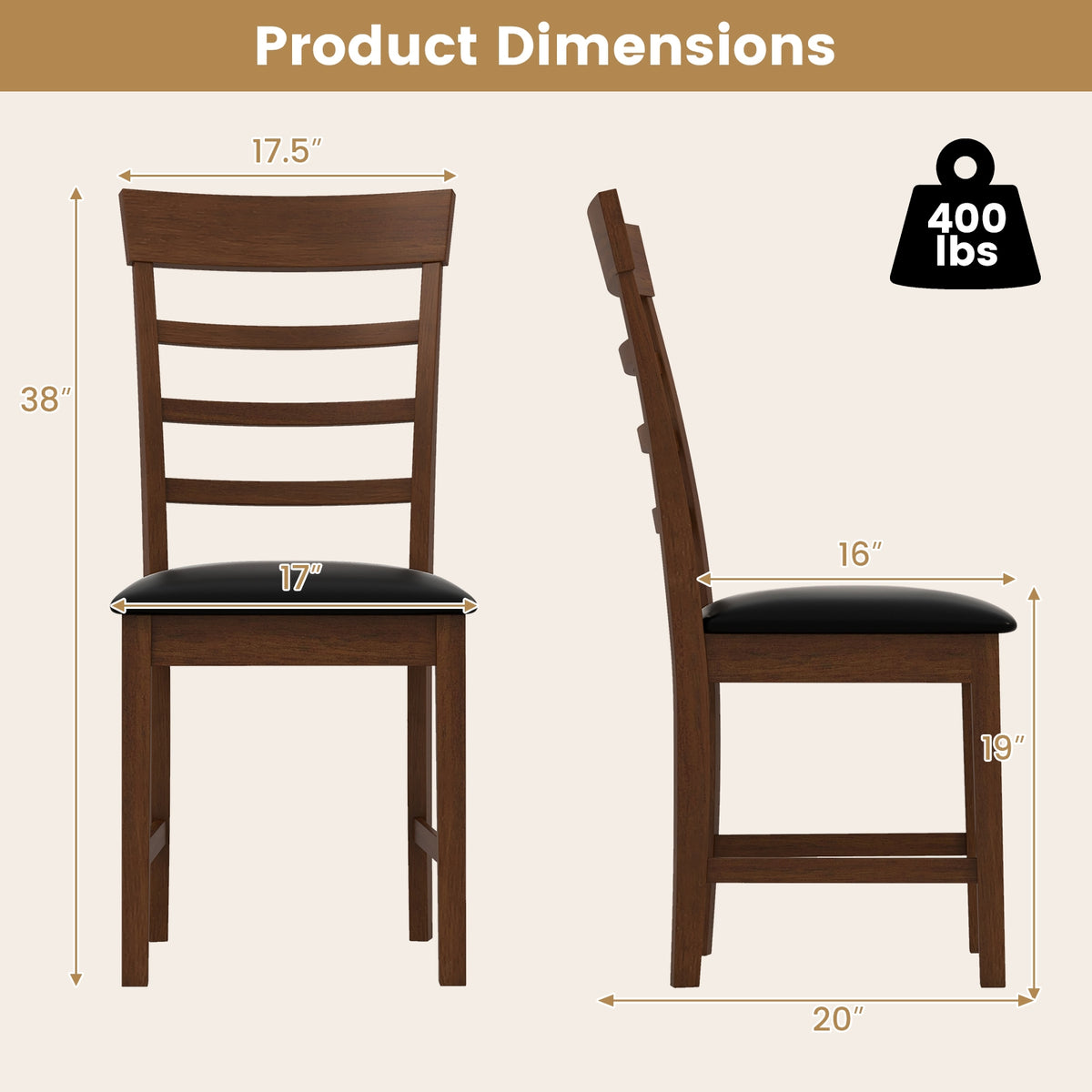 Wooden Dining Chair with Rubber Wood Frame Set of 2-Oak-Dining Chairs-DECOROLALA