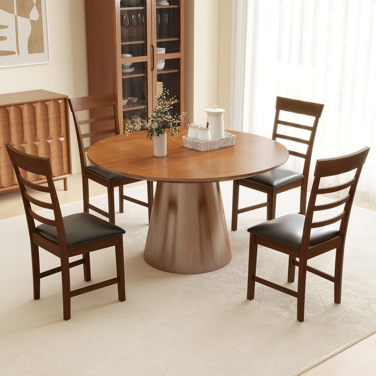 Wooden Dining Chair with Rubber Wood Frame Set of 2-Oak-Dining Chairs-DECOROLALA