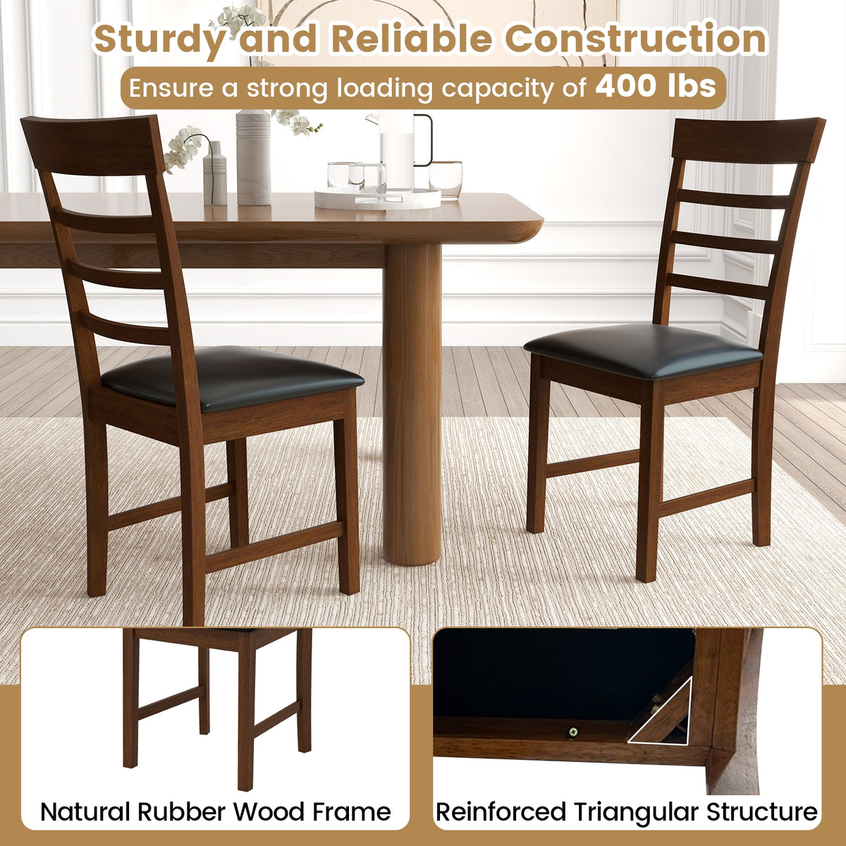 Wooden Dining Chair with Rubber Wood Frame Set of 2-Oak-Dining Chairs-DECOROLALA