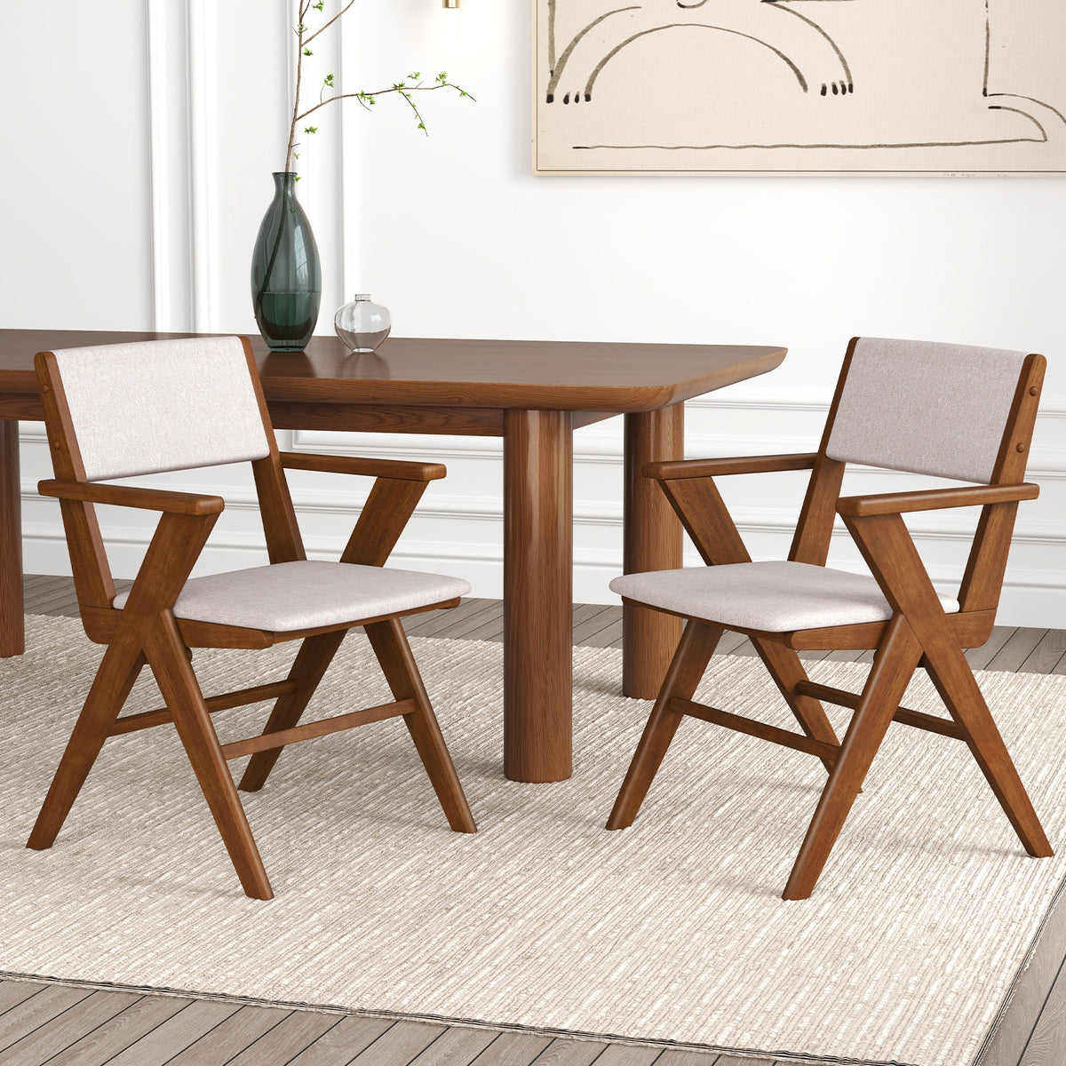 Wooden Dining Chair with Rubber Wood Frame Set of 2-Walnut-Dining Chairs-DECOROLALA