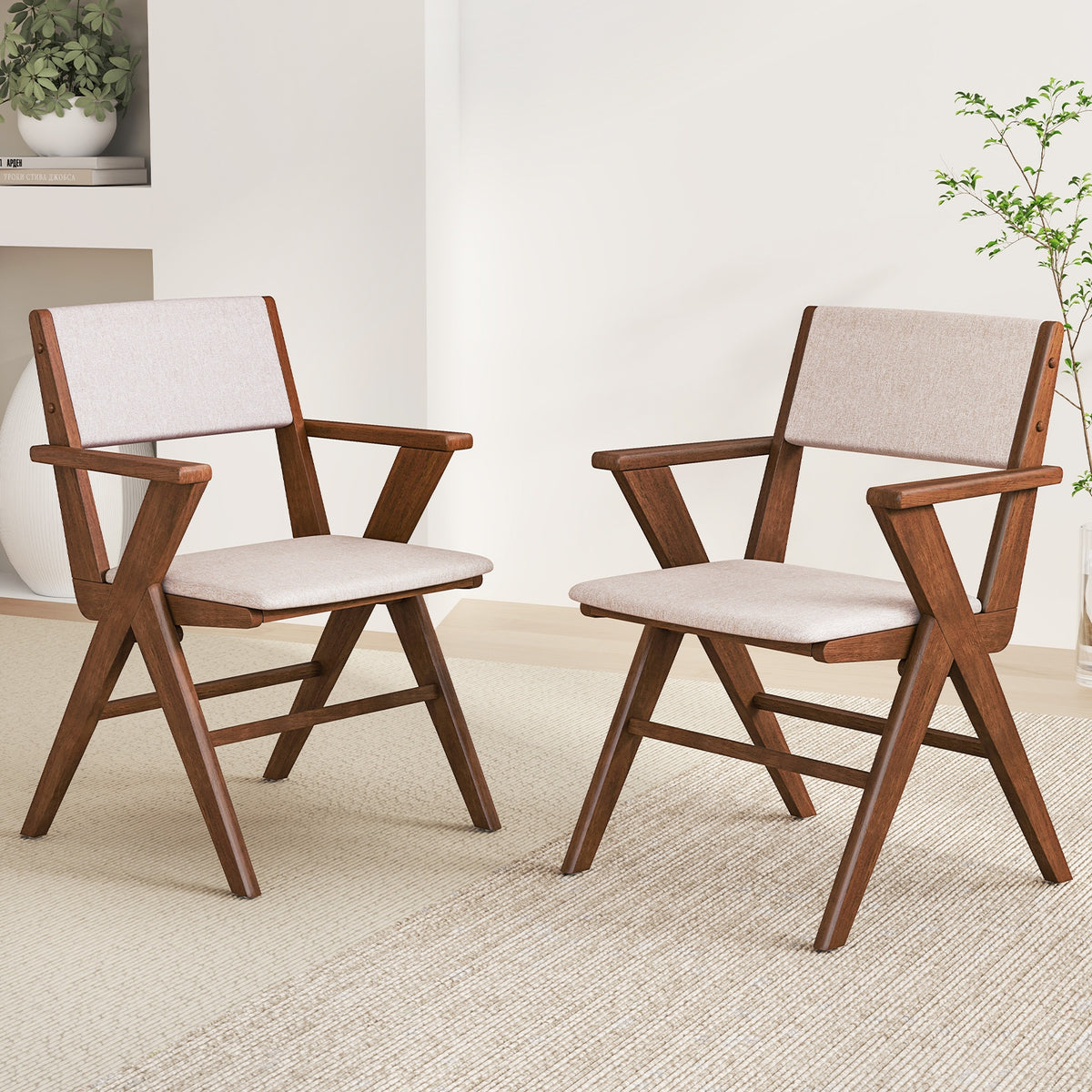 Wooden Dining Chair with Rubber Wood Frame Set of 2-Walnut-Dining Chairs-DECOROLALA