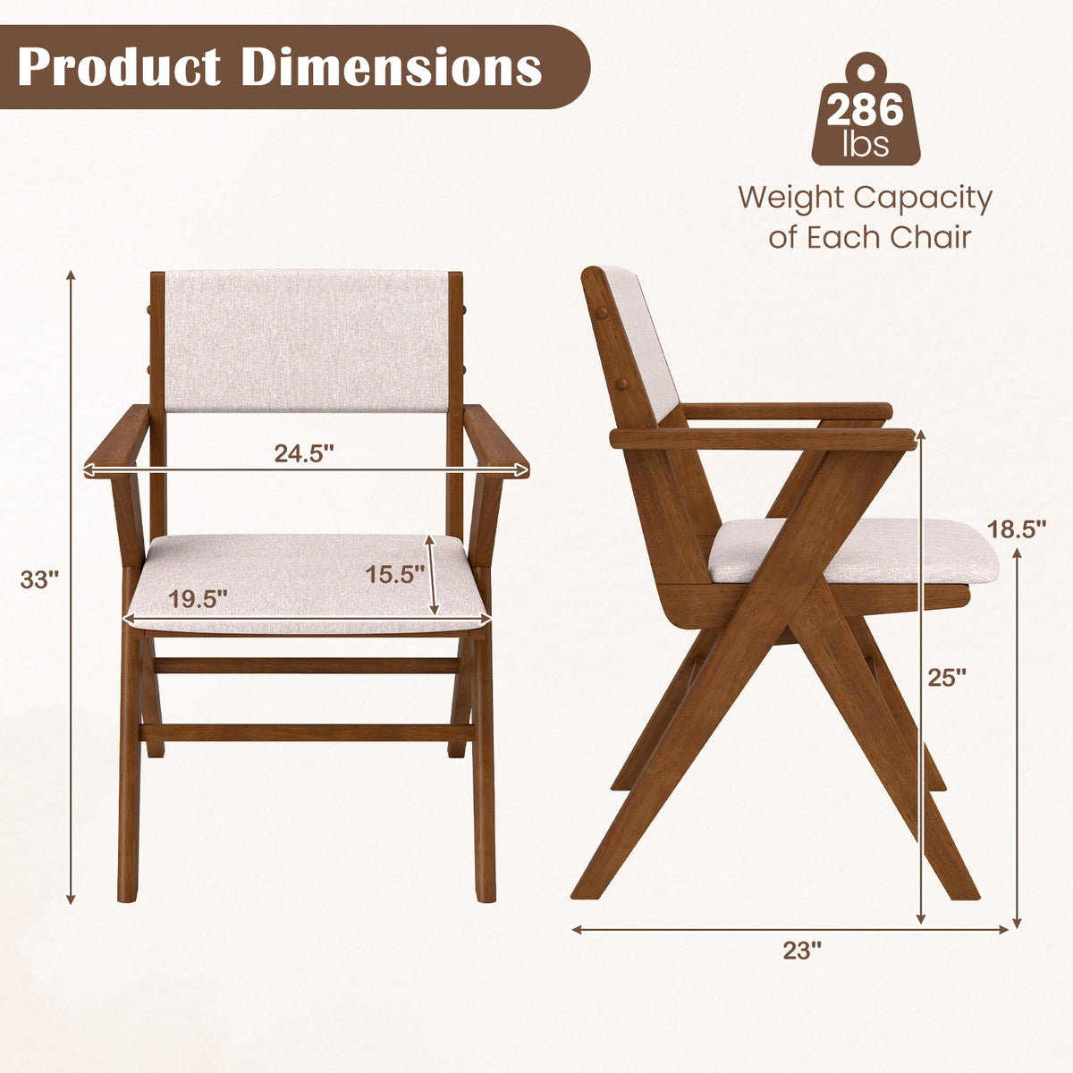 Wooden Dining Chair with Rubber Wood Frame Set of 2-Walnut-Dining Chairs-DECOROLALA