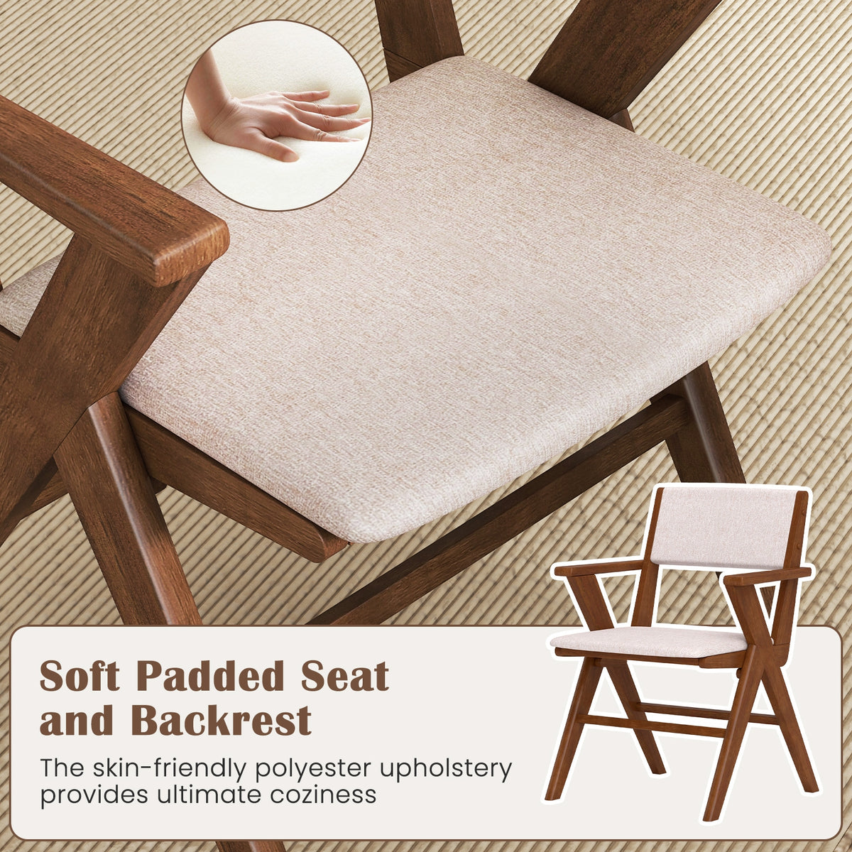 Wooden Dining Chair with Rubber Wood Frame Set of 2-Walnut-Dining Chairs-DECOROLALA