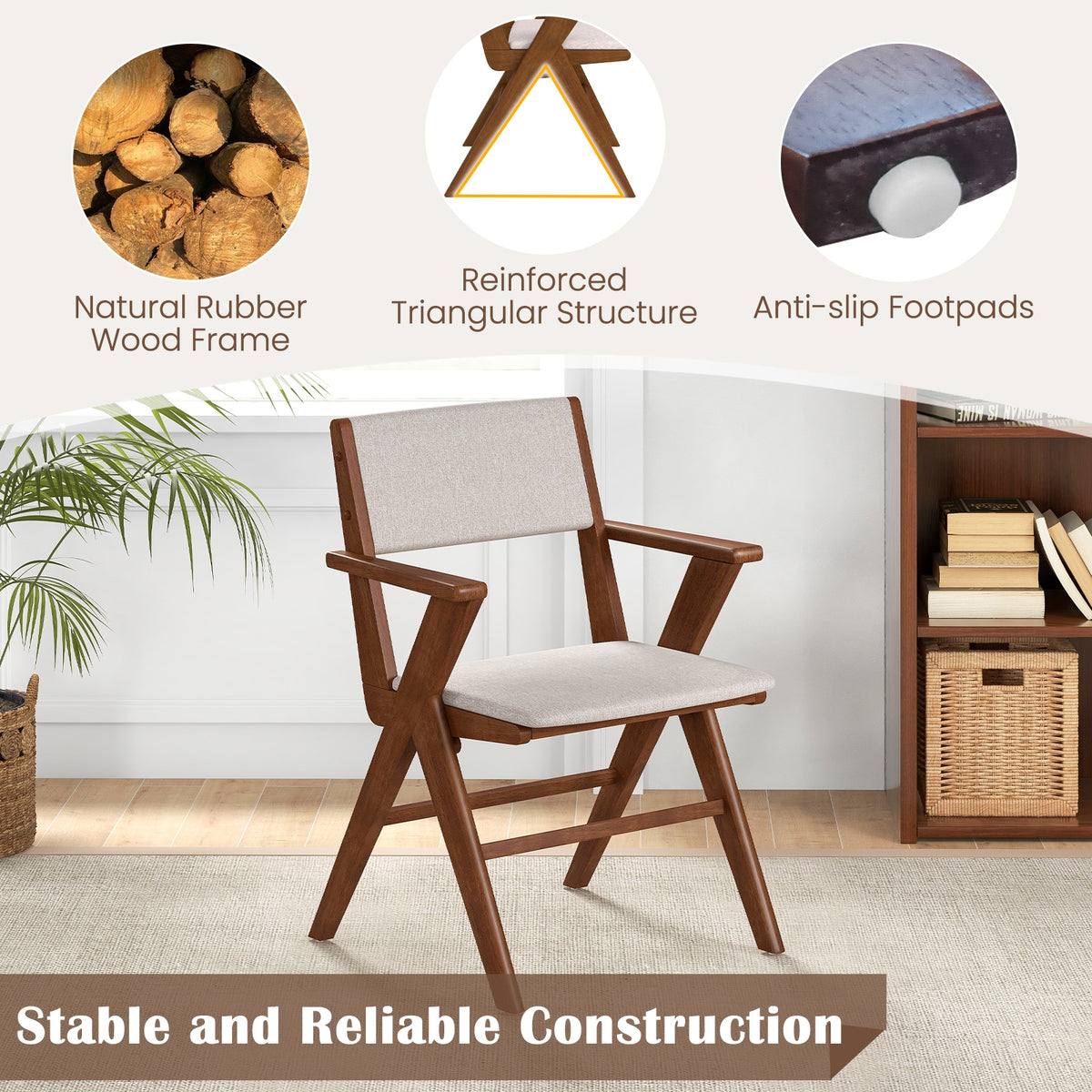 Wooden Dining Chair with Rubber Wood Frame Set of 2-Walnut-Dining Chairs-DECOROLALA