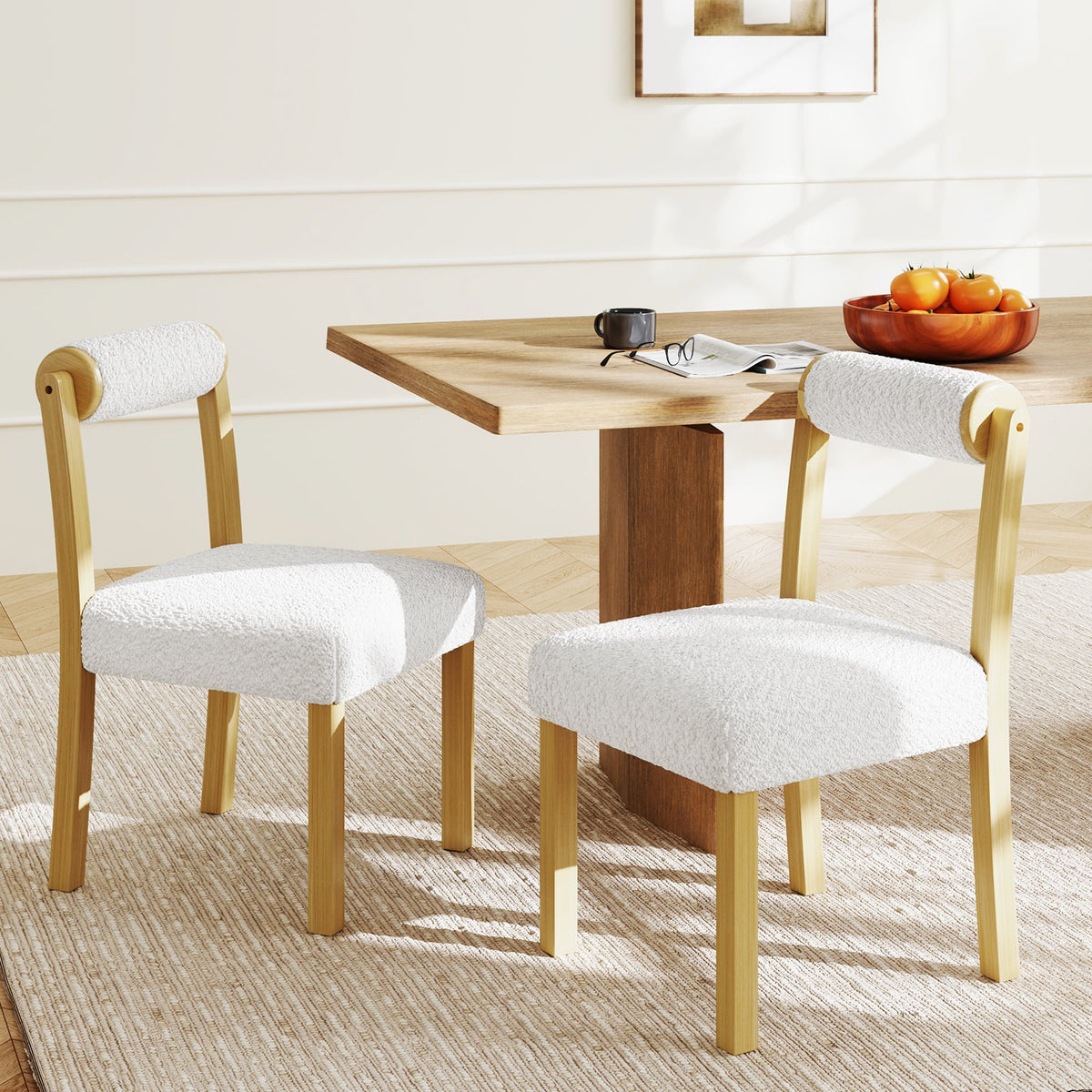 Wooden Dining Chair with Rubber Wood Frame and Cylinder Back Set of 2-White-Dining Chairs-DECOROLALA