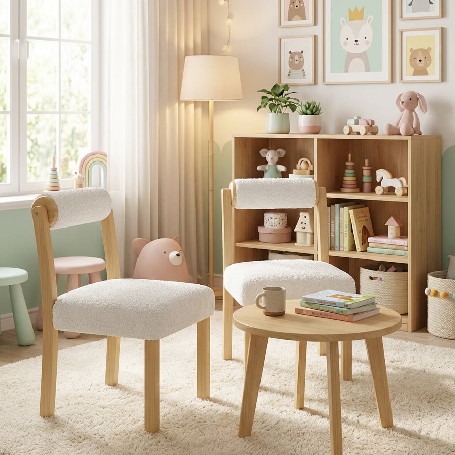 Wooden Dining Chair with Rubber Wood Frame and Cylinder Back Set of 2-White-Dining Chairs-DECOROLALA