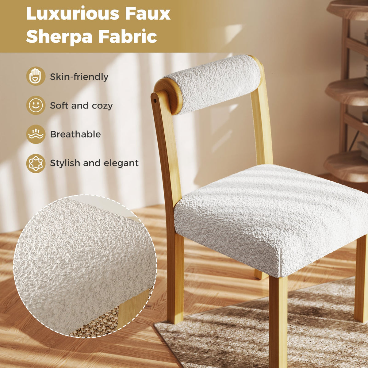 Wooden Dining Chair with Rubber Wood Frame and Cylinder Back Set of 2-White-Dining Chairs-DECOROLALA