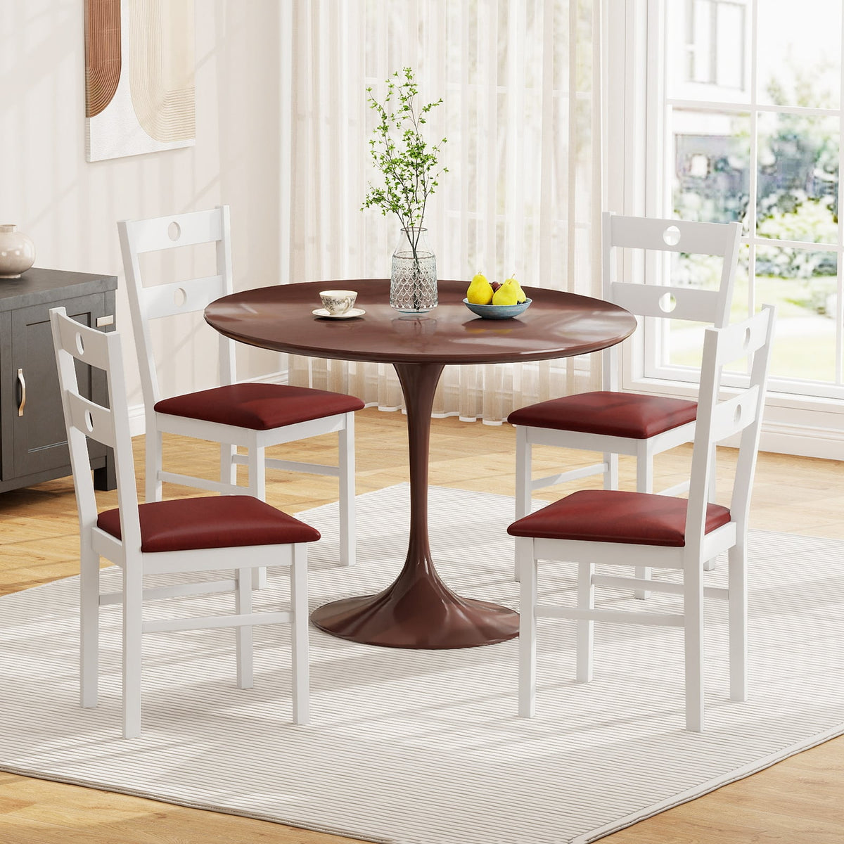 Wooden Dining Chairs Set of 2 Armless Kitchen Chairs with Hollowed Backrest-White-Dining Chairs-DECOROLALA