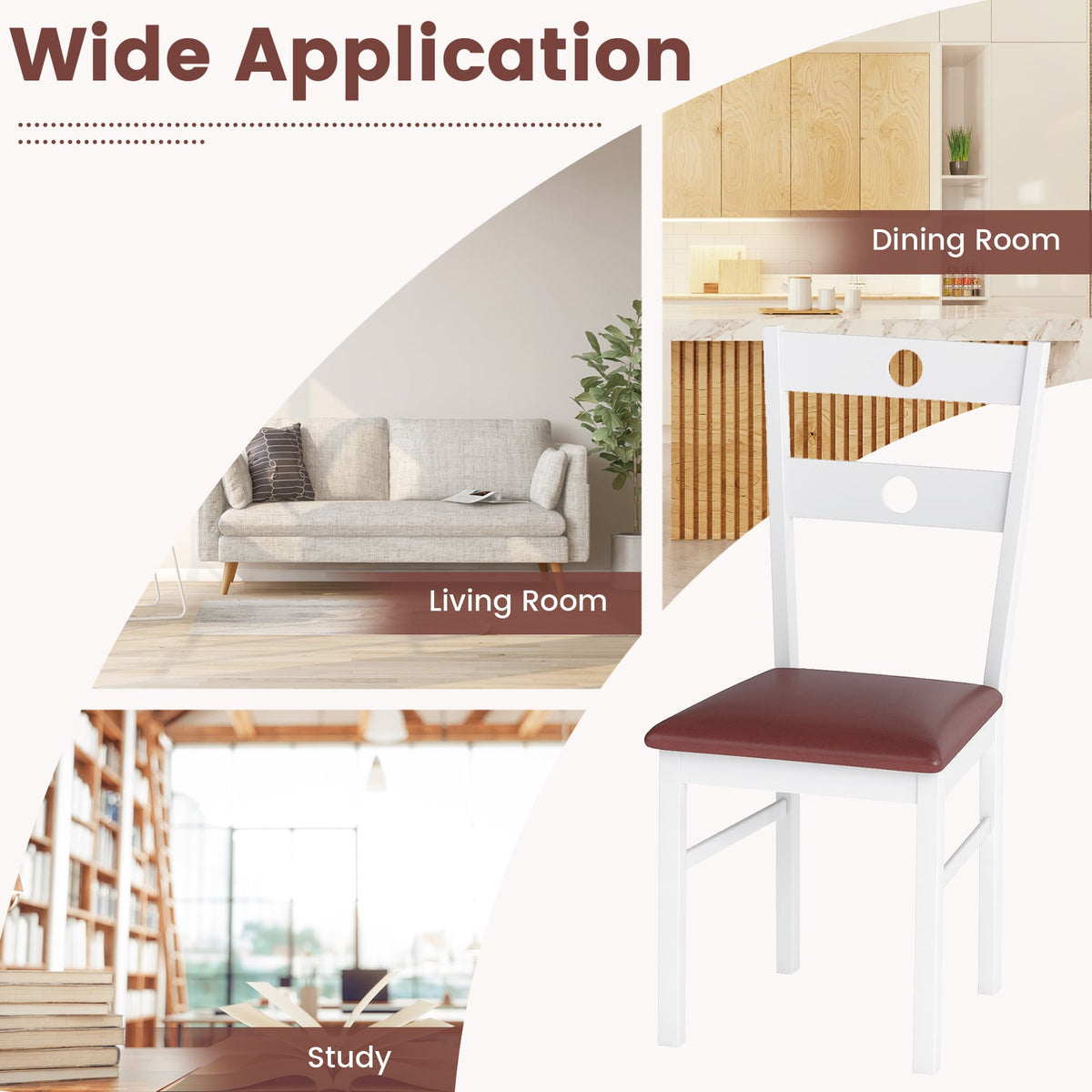 Wooden Dining Chairs Set of 2 Armless Kitchen Chairs with Hollowed Backrest-White-Dining Chairs-DECOROLALA