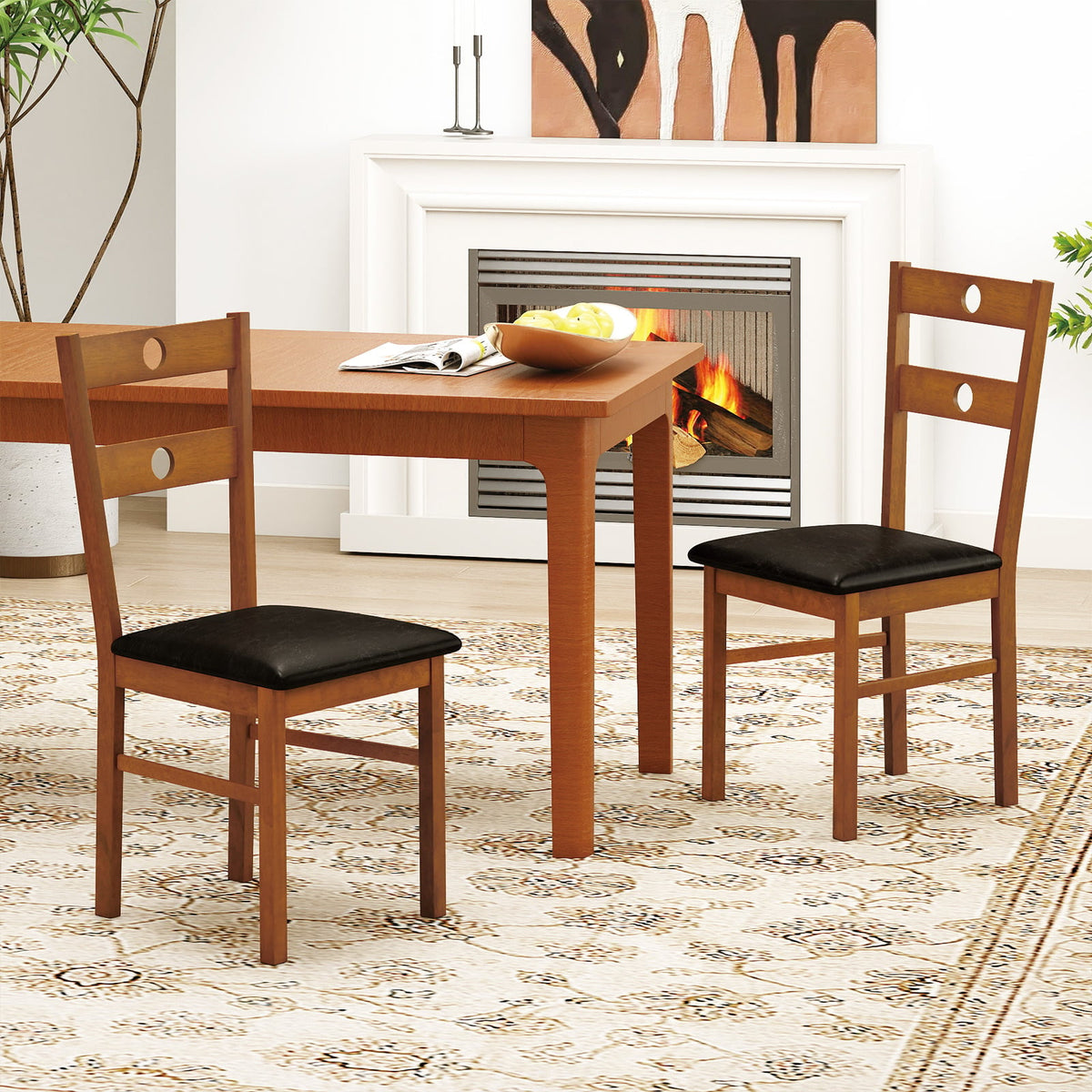 Wooden Dining Chairs Set of 2 Armless Kitchen Chairs with Hollowed Backrest-brown-Dining Chairs-DECOROLALA