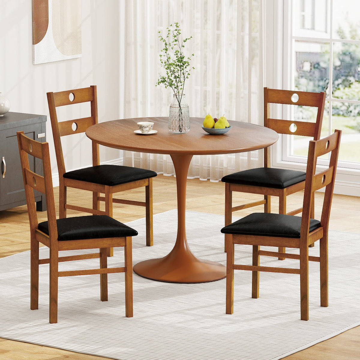Wooden Dining Chairs Set of 2 Armless Kitchen Chairs with Hollowed Backrest-brown-Dining Chairs-DECOROLALA