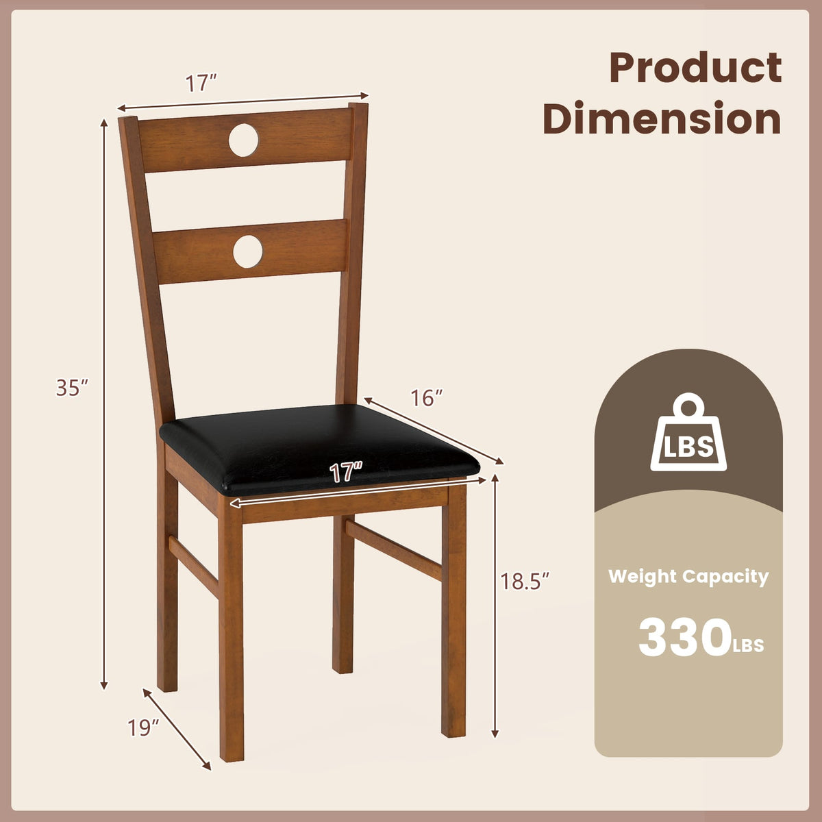 Wooden Dining Chairs Set of 2 Armless Kitchen Chairs with Hollowed Backrest-brown-Dining Chairs-DECOROLALA