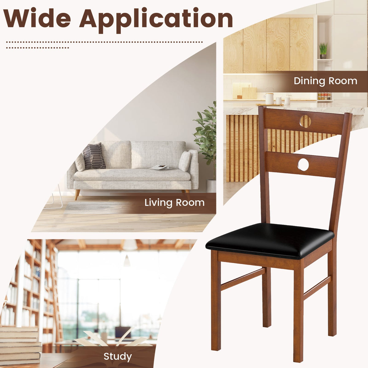 Wooden Dining Chairs Set of 2 Armless Kitchen Chairs with Hollowed Backrest-brown-Dining Chairs-DECOROLALA