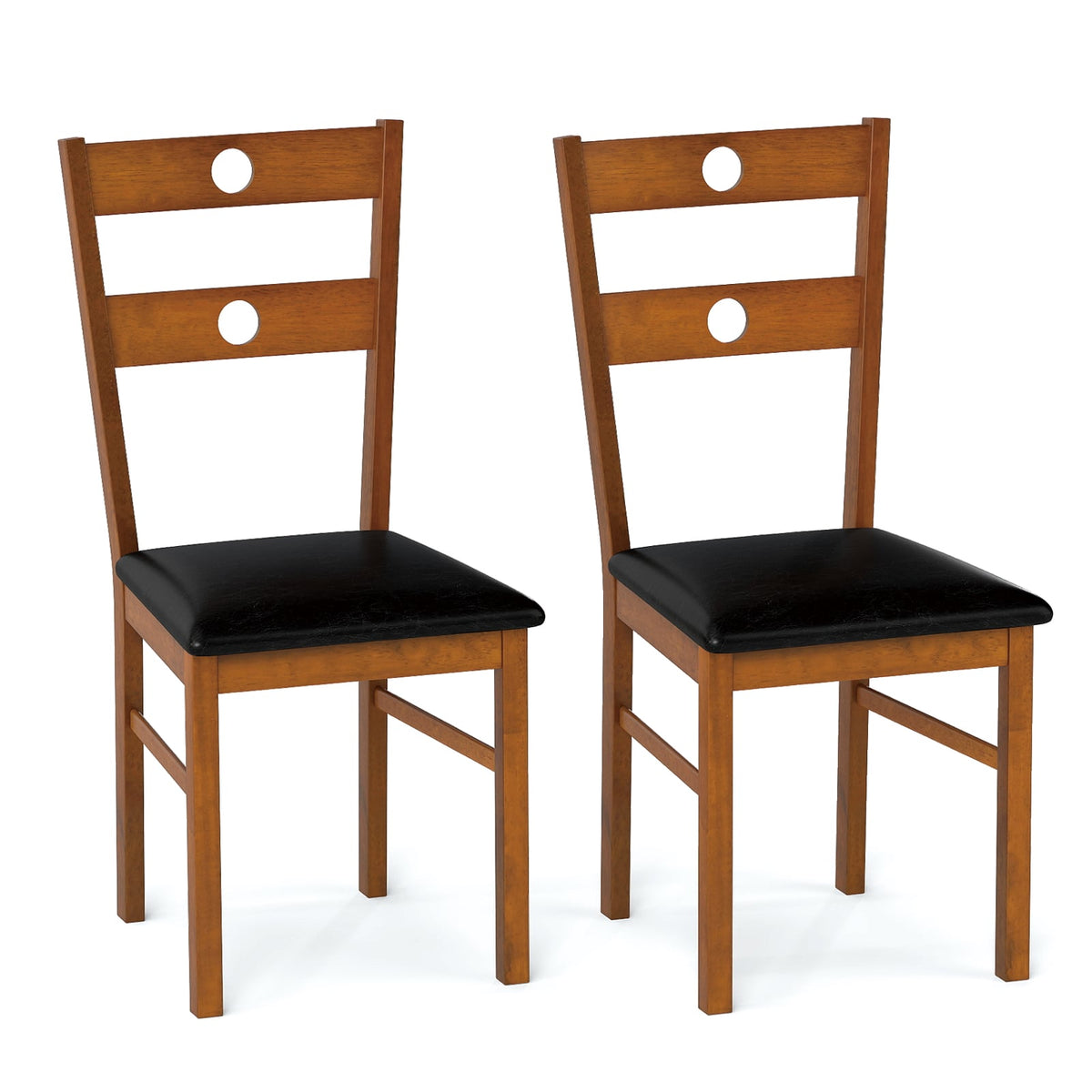 Wooden Dining Chairs Set of 2 Armless Kitchen Chairs with Hollowed Backrest-brown-Dining Chairs-DECOROLALA