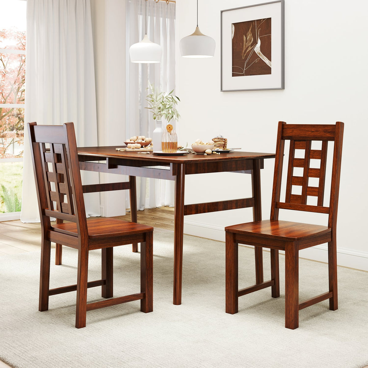 Wooden Dining Chairs Set of 2 Kitchen Chair with Solid Rubber Wood Frame-Walnut-Dining Chairs-DECOROLALA