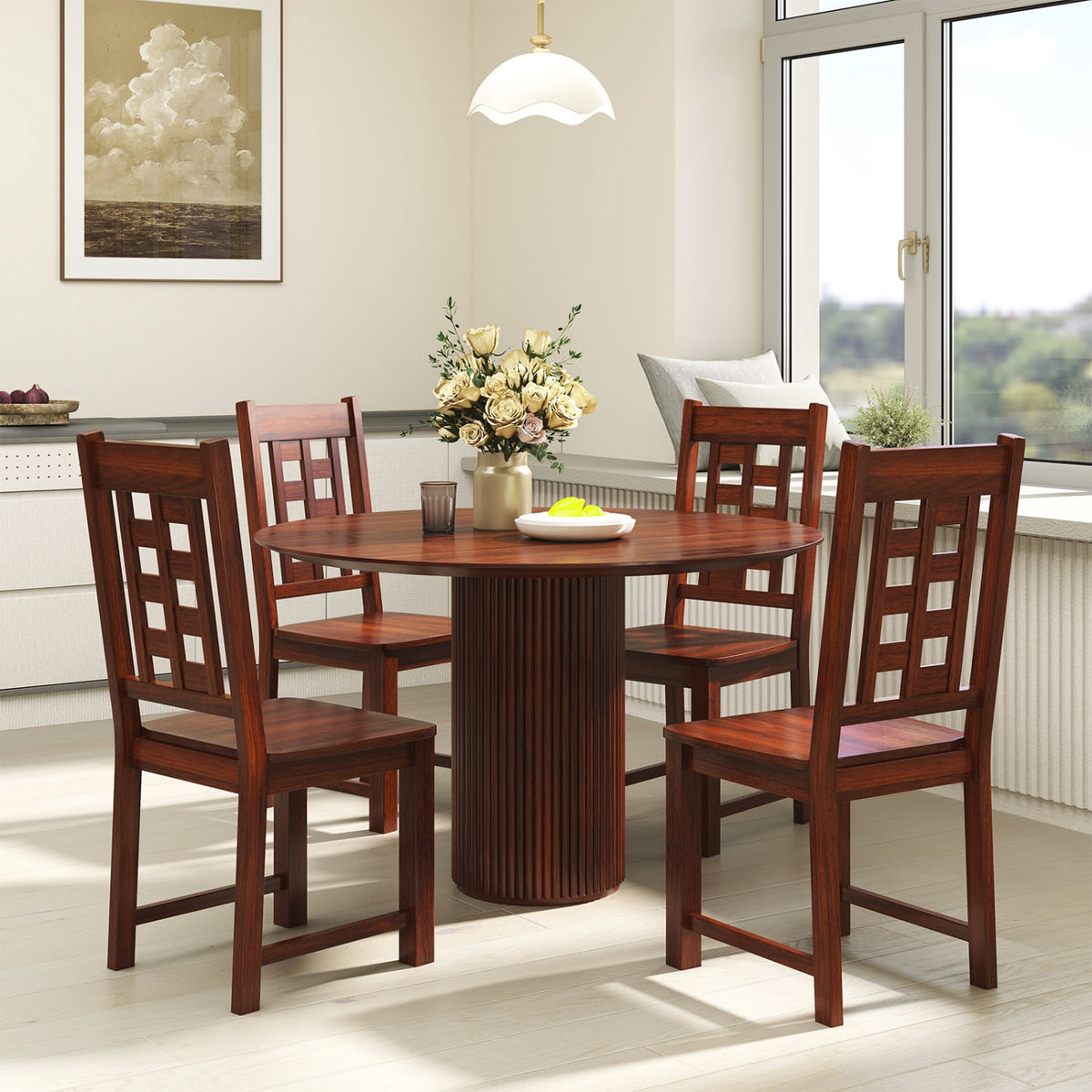 Wooden Dining Chairs Set of 2 Kitchen Chair with Solid Rubber Wood Frame-Walnut-Dining Chairs-DECOROLALA