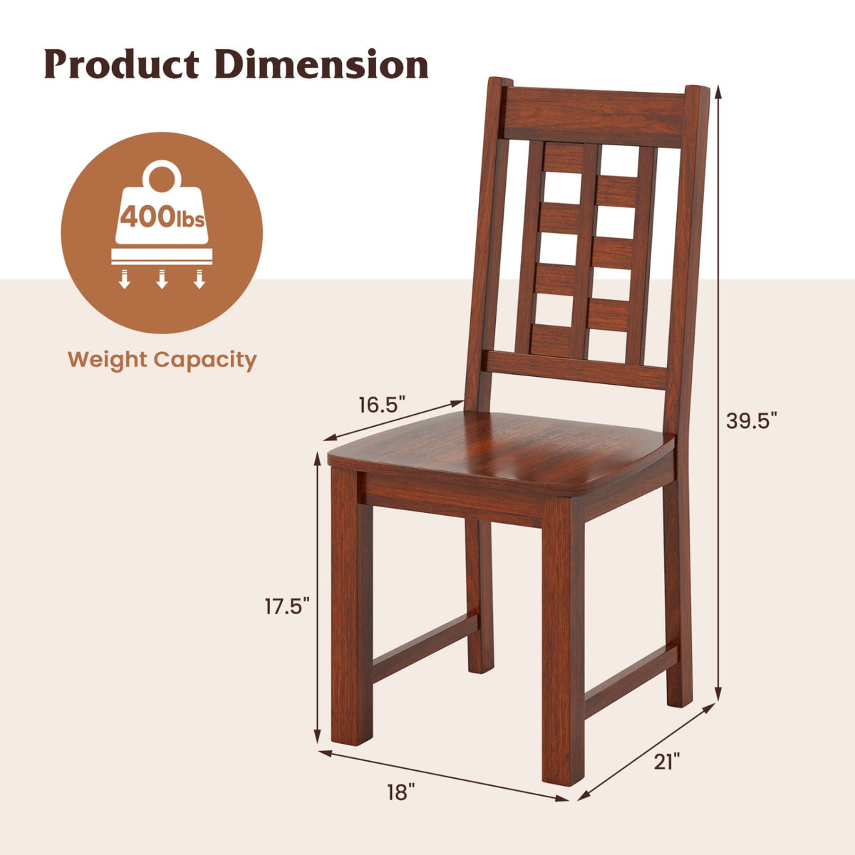 Wooden Dining Chairs Set of 2 Kitchen Chair with Solid Rubber Wood Frame-Walnut-Dining Chairs-DECOROLALA