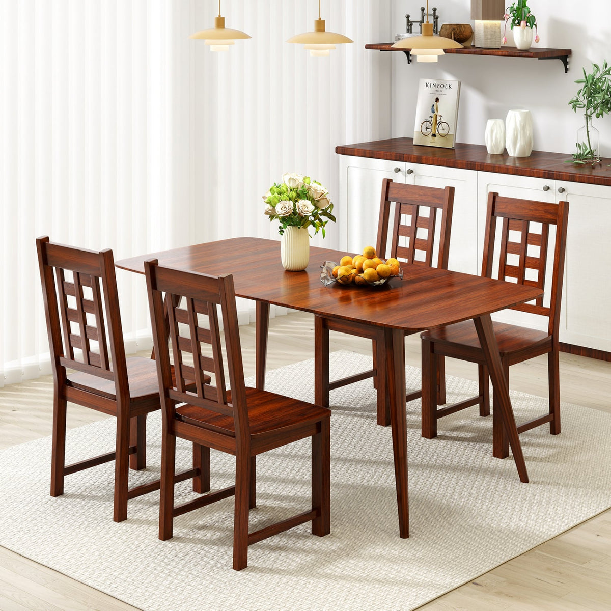 Wooden Dining Chairs Set of 2 Kitchen Chair with Solid Rubber Wood Frame-Walnut-Dining Chairs-DECOROLALA
