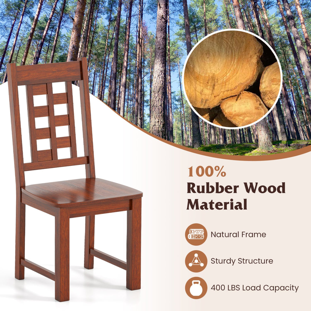 Wooden Dining Chairs Set of 2 Kitchen Chair with Solid Rubber Wood Frame-Walnut-Dining Chairs-DECOROLALA