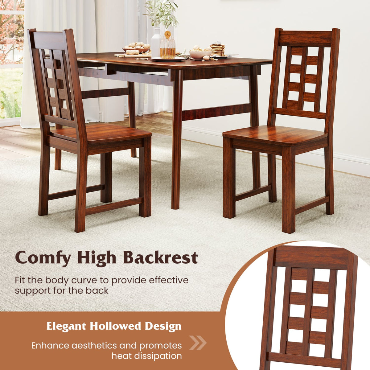 Wooden Dining Chairs Set of 2 Kitchen Chair with Solid Rubber Wood Frame-Walnut-Dining Chairs-DECOROLALA