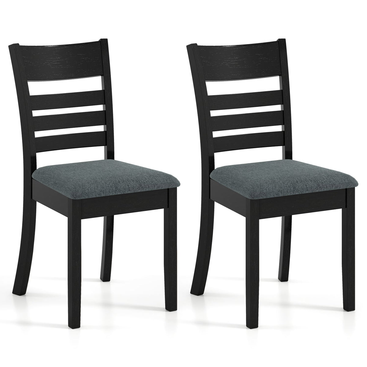 Wooden Dining Chairs Set of 2 Upholstered Kitchen Chairs with Rubber Wood Frame-Black-Dining Chairs-DECOROLALA