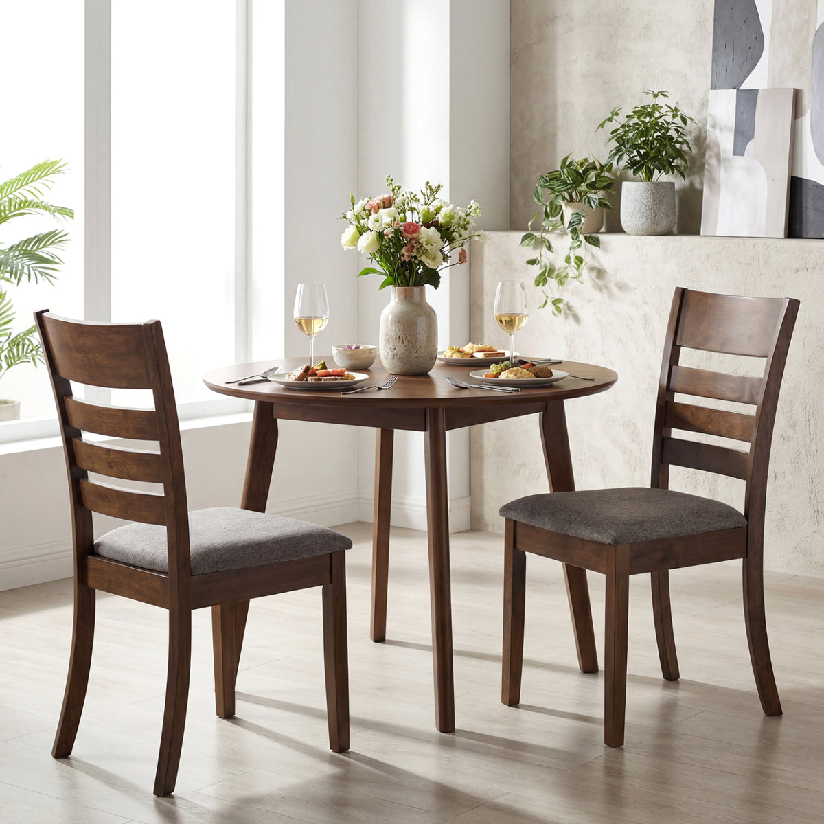 Wooden Dining Chairs Set of 2 Upholstered Kitchen Chairs with Rubber Wood Frame-Brown-Dining Chairs-DECOROLALA