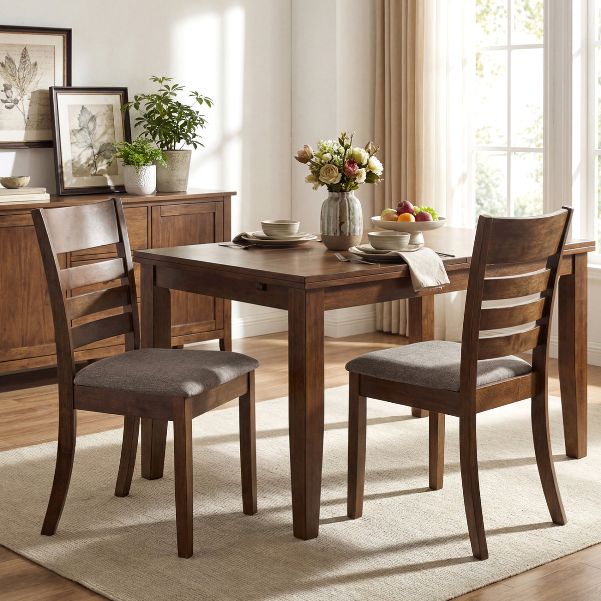 Wooden Dining Chairs Set of 2 Upholstered Kitchen Chairs with Rubber Wood Frame-Brown-Dining Chairs-DECOROLALA