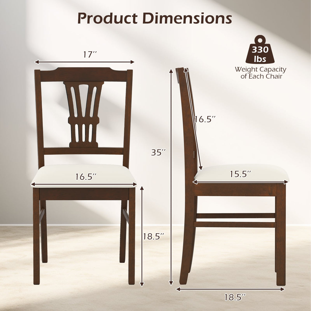 Wooden Dining Chairs Set of 2 Upholstered Kitchen Chairs with Solid Rubber Wood Frame-Beige-Dining Chairs-DECOROLALA