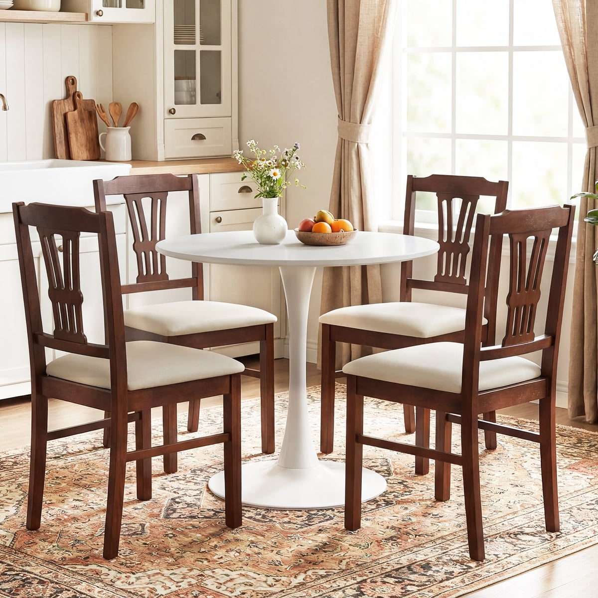 Wooden Dining Chairs Set of 2 Upholstered Kitchen Chairs with Solid Rubber Wood Frame-Beige-Dining Chairs-DECOROLALA