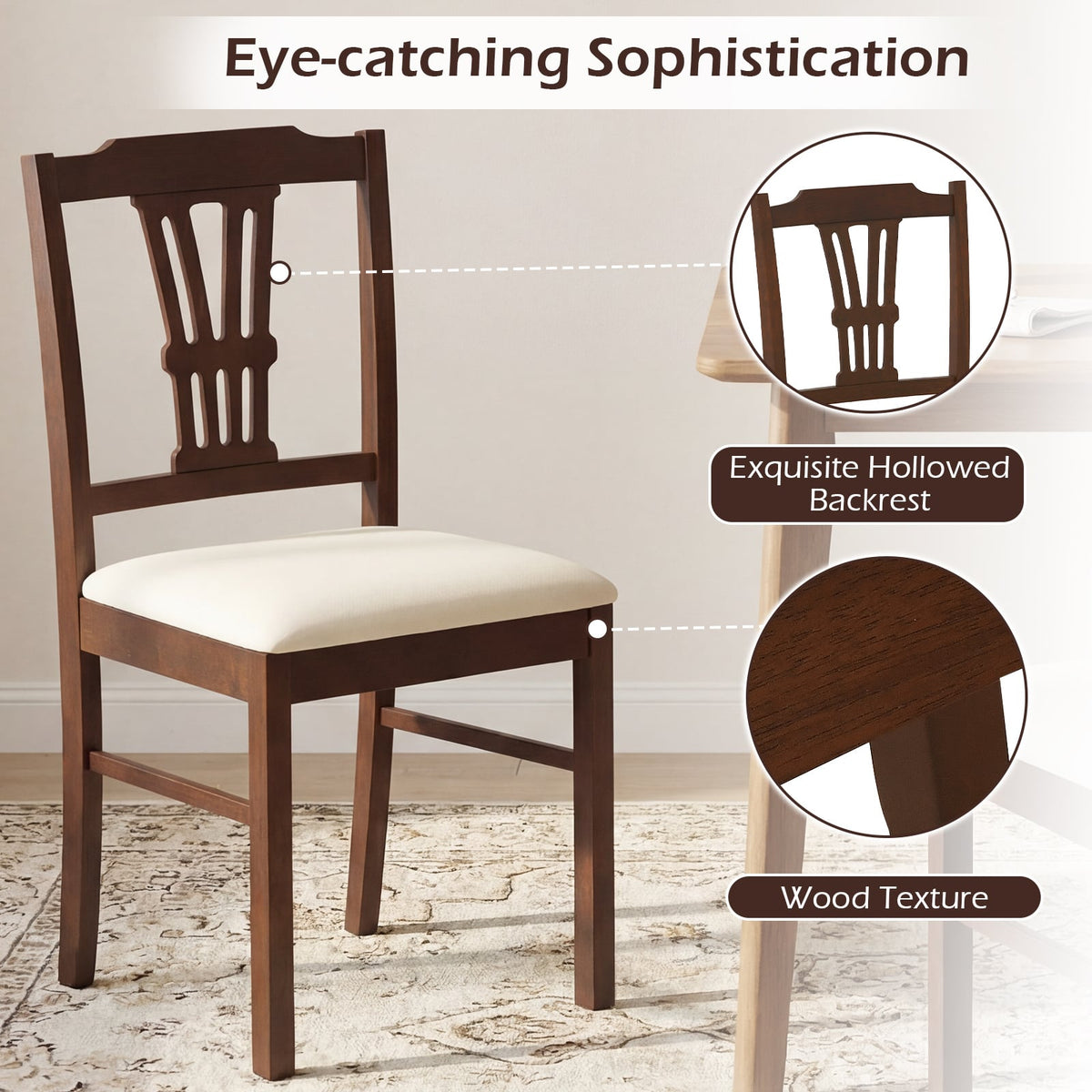 Wooden Dining Chairs Set of 2 Upholstered Kitchen Chairs with Solid Rubber Wood Frame-Beige-Dining Chairs-DECOROLALA