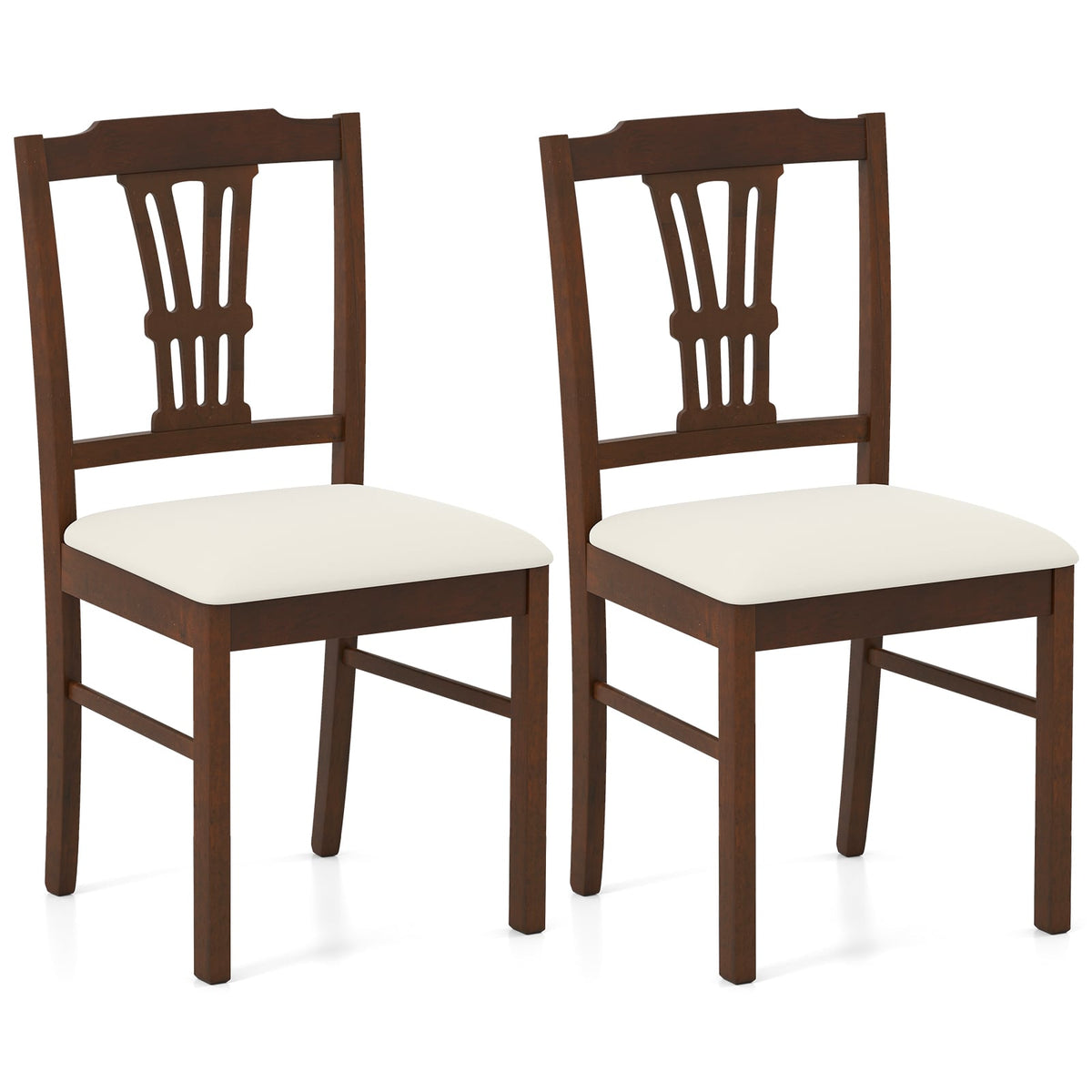 Wooden Dining Chairs Set of 2 Upholstered Kitchen Chairs with Solid Rubber Wood Frame-Beige-Dining Chairs-DECOROLALA