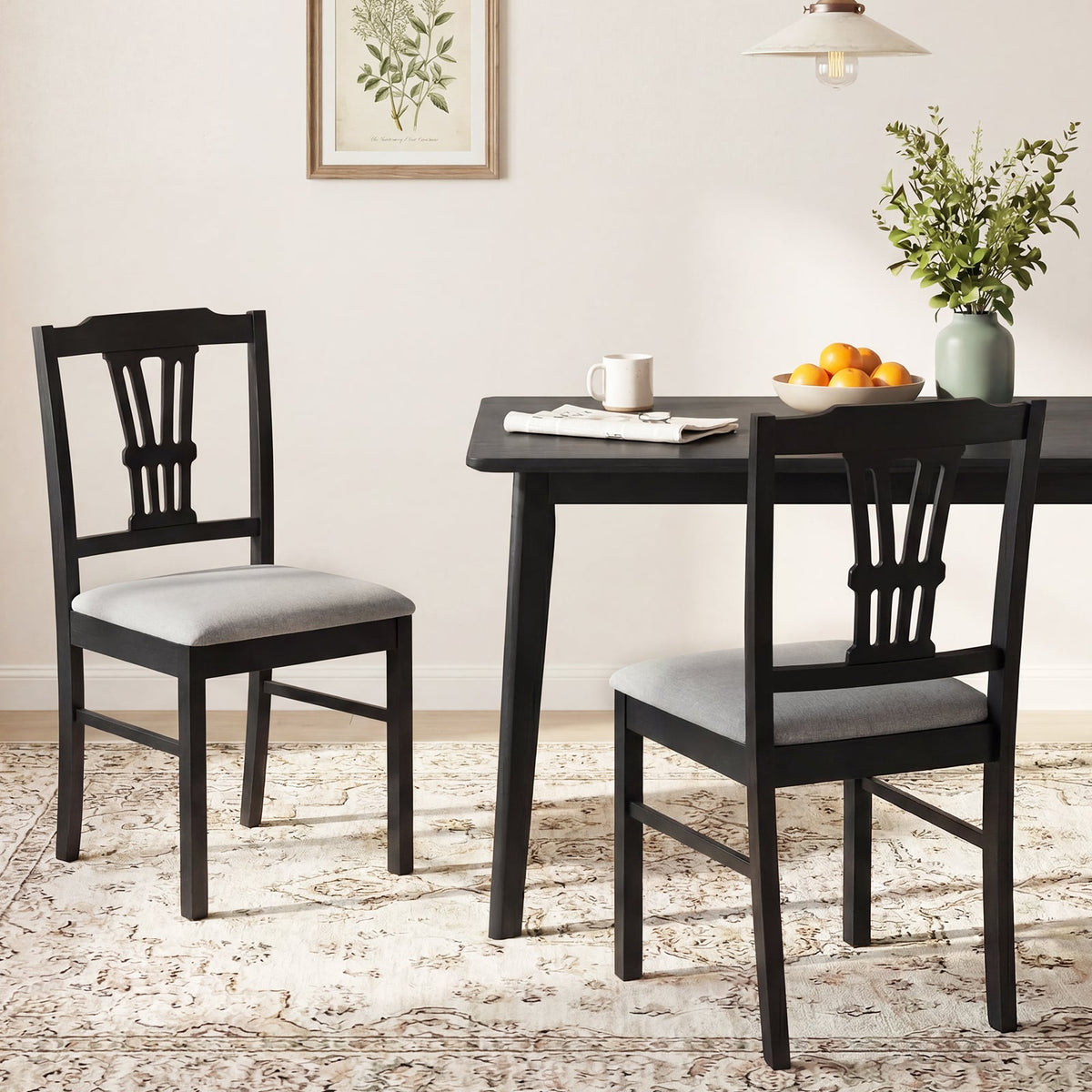 Wooden Dining Chairs Set of 2 Upholstered Kitchen Chairs with Solid Rubber Wood Frame-Gray-Dining Chairs-DECOROLALA
