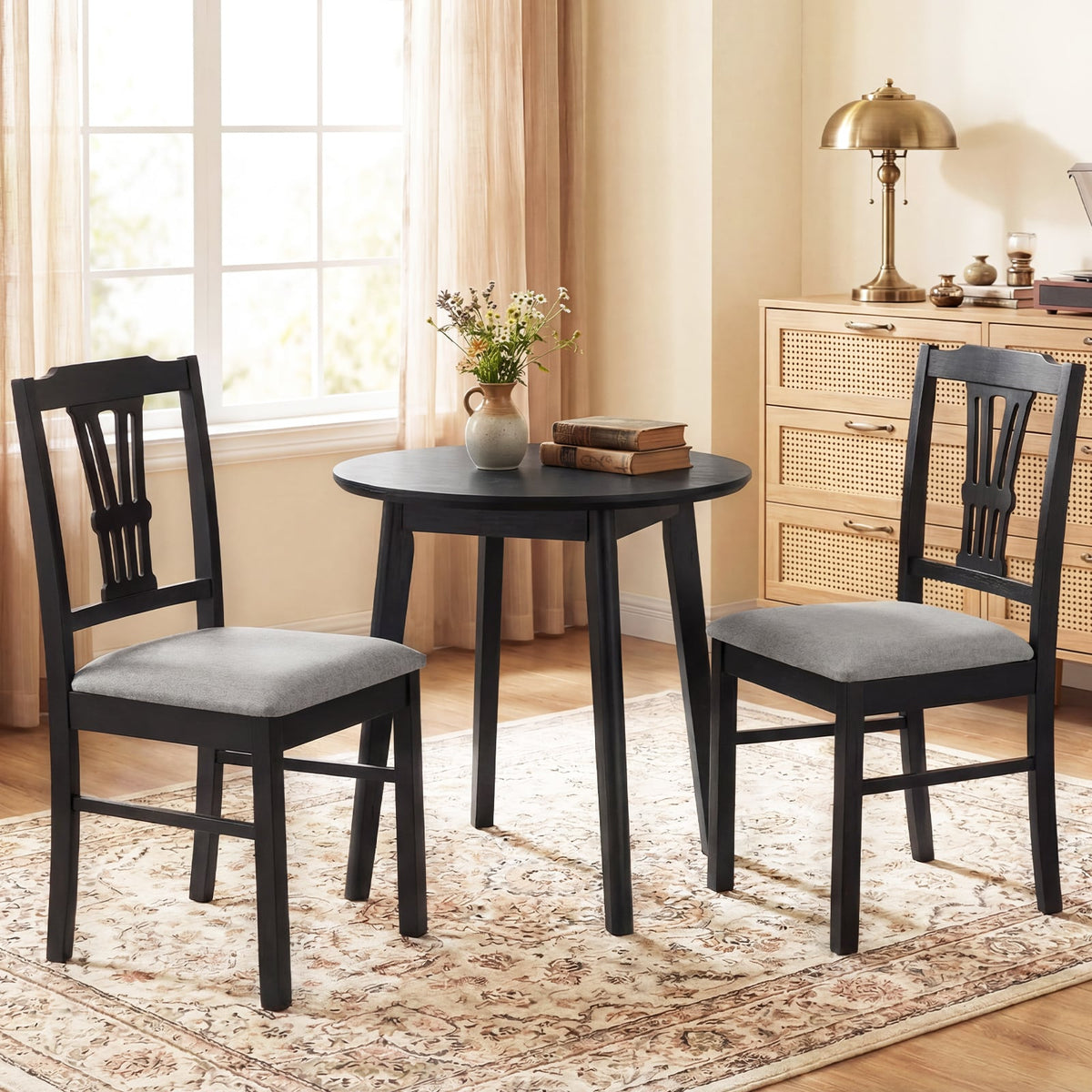 Wooden Dining Chairs Set of 2 Upholstered Kitchen Chairs with Solid Rubber Wood Frame-Gray-Dining Chairs-DECOROLALA