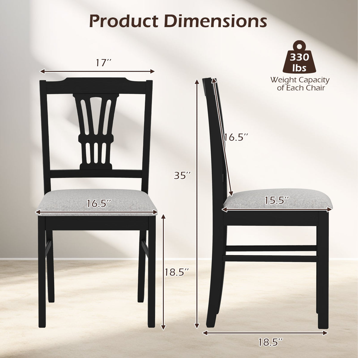 Wooden Dining Chairs Set of 2 Upholstered Kitchen Chairs with Solid Rubber Wood Frame-Gray-Dining Chairs-DECOROLALA