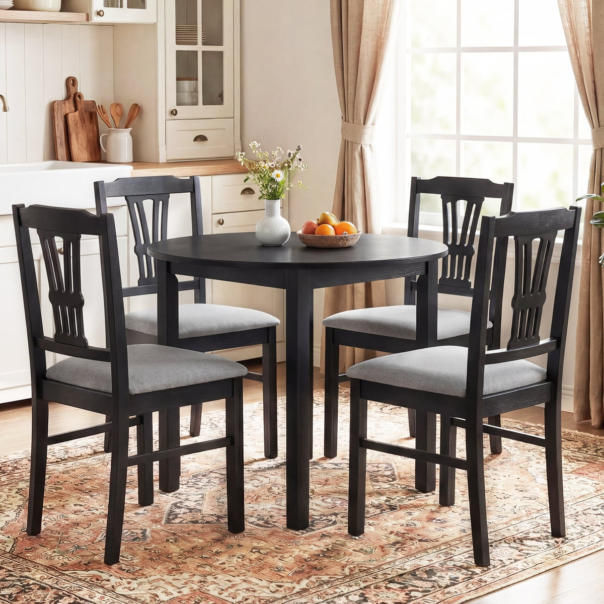 Wooden Dining Chairs Set of 2 Upholstered Kitchen Chairs with Solid Rubber Wood Frame-Gray-Dining Chairs-DECOROLALA