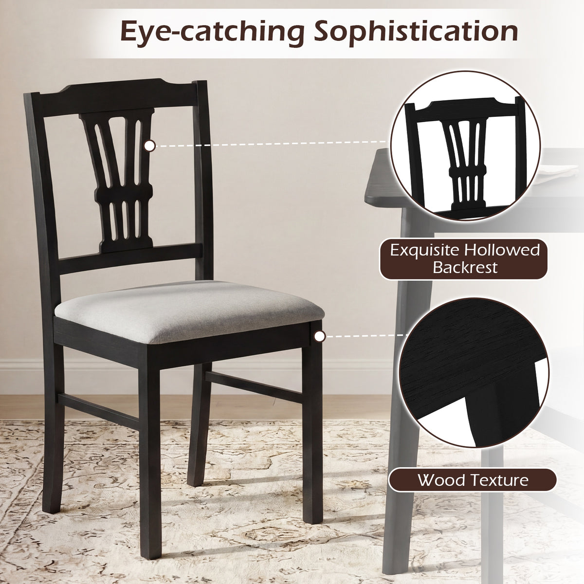Wooden Dining Chairs Set of 2 Upholstered Kitchen Chairs with Solid Rubber Wood Frame-Gray-Dining Chairs-DECOROLALA
