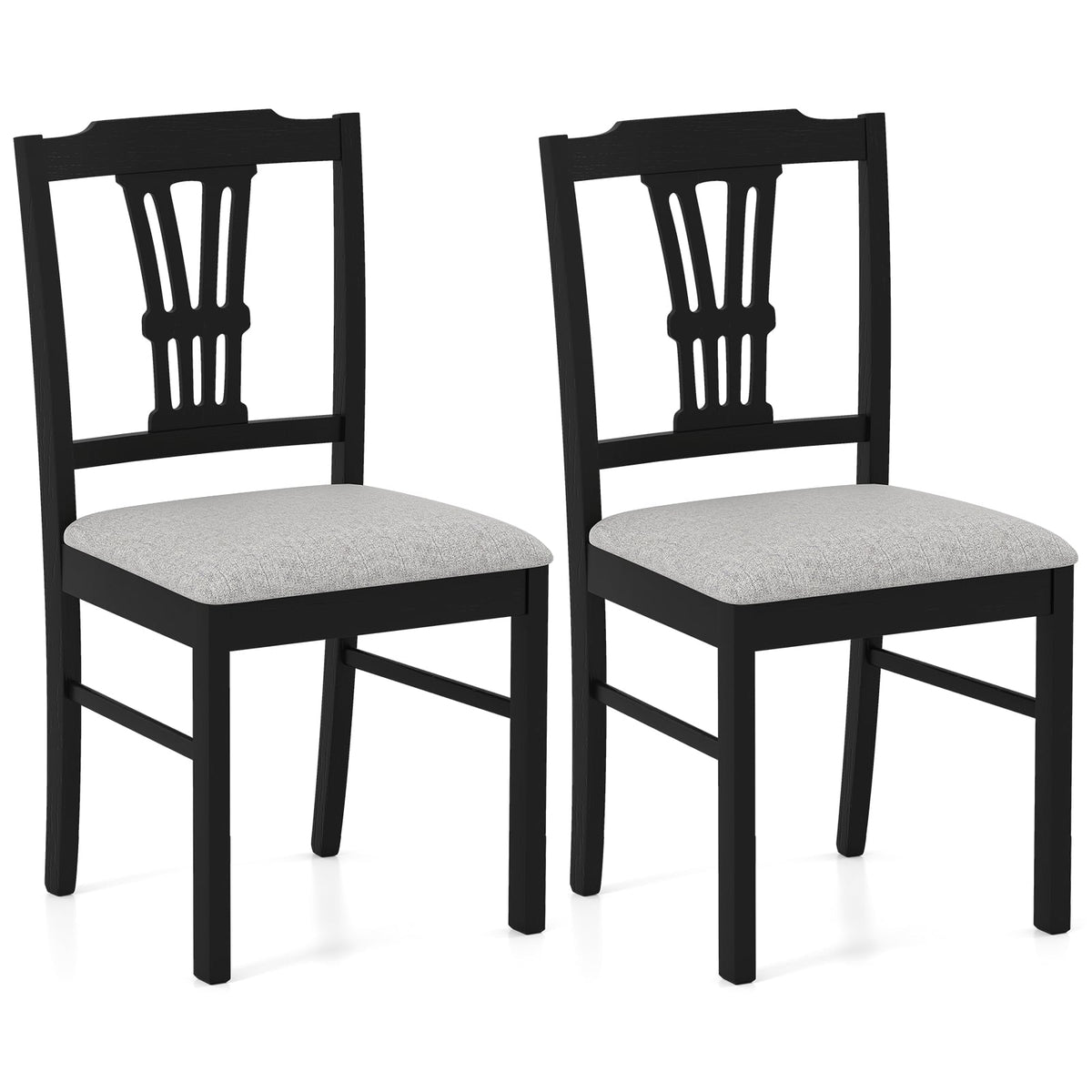 Wooden Dining Chairs Set of 2 Upholstered Kitchen Chairs with Solid Rubber Wood Frame-Gray-Dining Chairs-DECOROLALA