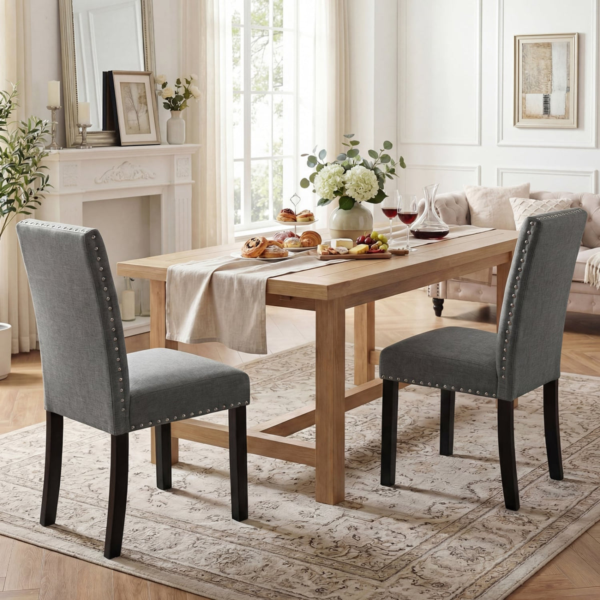 Wooden Dining Chairs Set of 2 with Bent Wood Legs-Dining Chairs-DECOROLALA