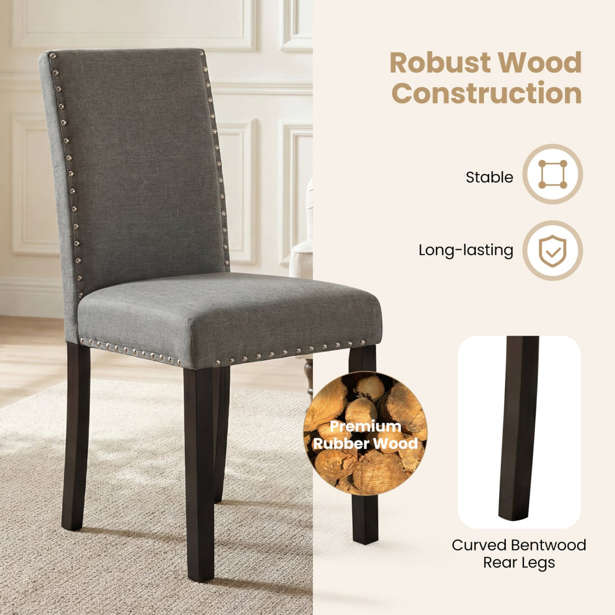 Wooden Dining Chairs Set of 2 with Bent Wood Legs-Dining Chairs-DECOROLALA