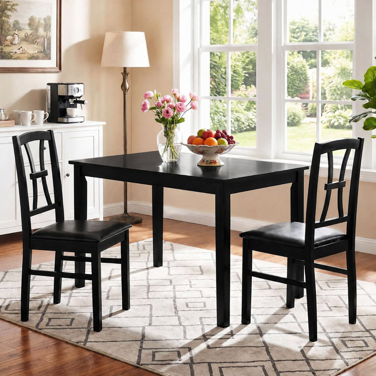 Wooden Dining Chairs Set of 2 with Faux Leather Padded Seat for Kitchen-Black-Dining Chairs-DECOROLALA