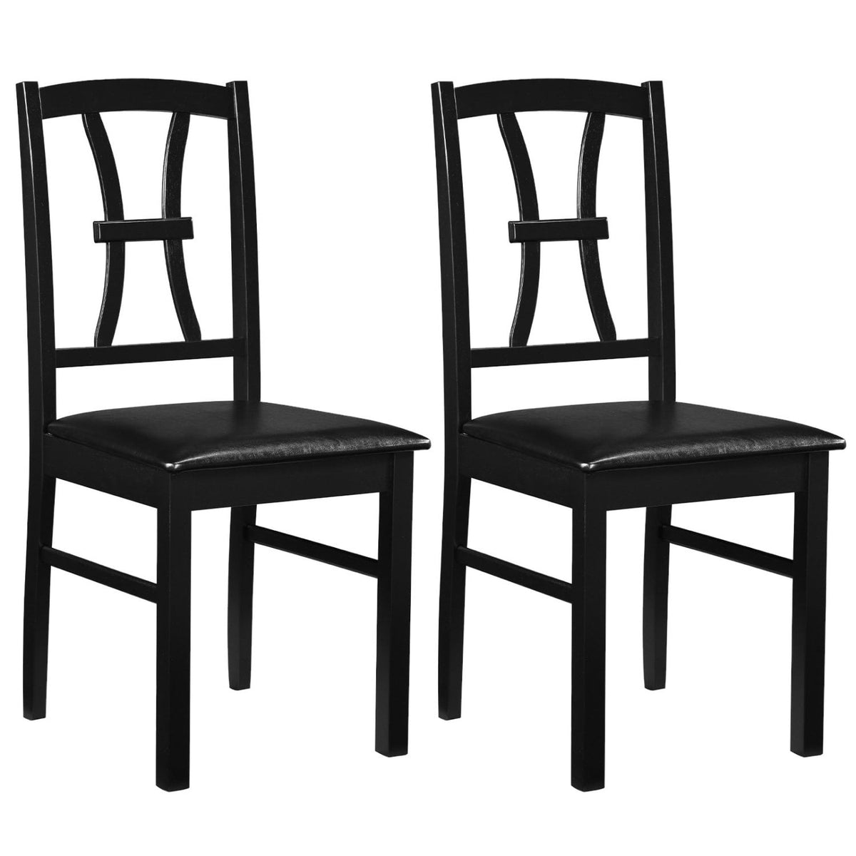 Wooden Dining Chairs Set of 2 with Faux Leather Padded Seat for Kitchen-Black-Dining Chairs-DECOROLALA
