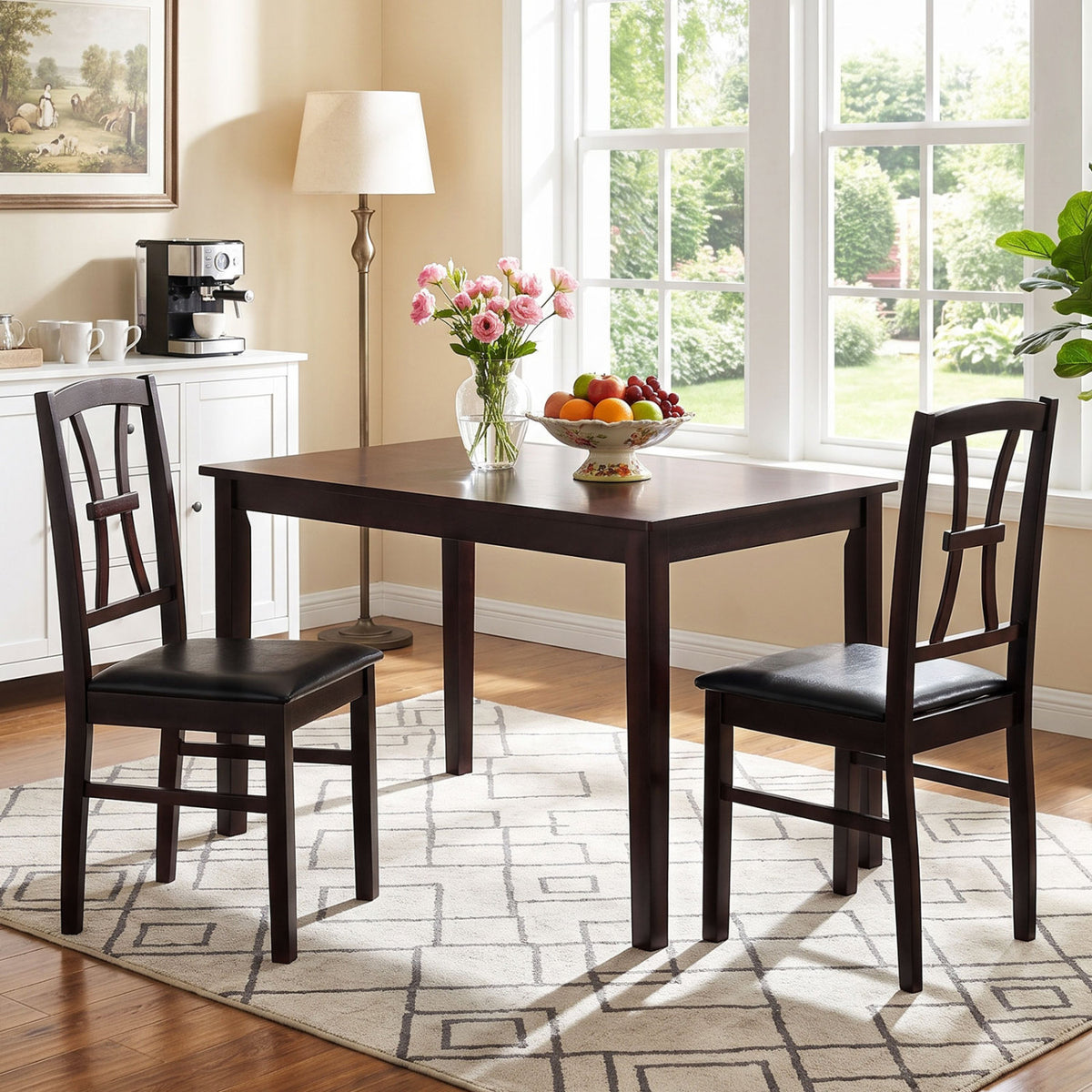 Wooden Dining Chairs Set of 2 with Faux Leather Padded Seat for Kitchen-Brown-Dining Chairs-DECOROLALA