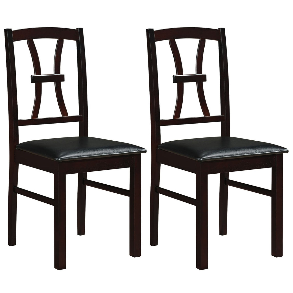 Wooden Dining Chairs Set of 2 with Faux Leather Padded Seat for Kitchen-Brown-Dining Chairs-DECOROLALA