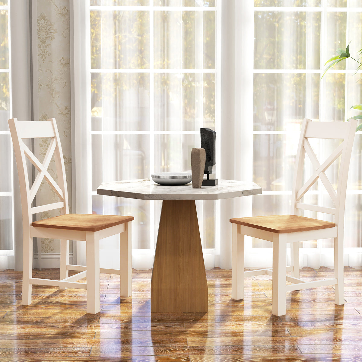 Wooden Dining Chairs Set of 2 with High Back and Rubber Wood Frame-Natural-Dining Chairs-DECOROLALA